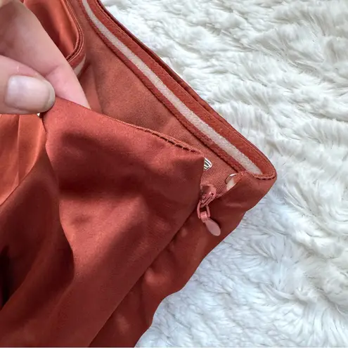 Baltic Born Celia Satin One Shoulder Midi Dress S Rust Pleated Belted Silky NWT