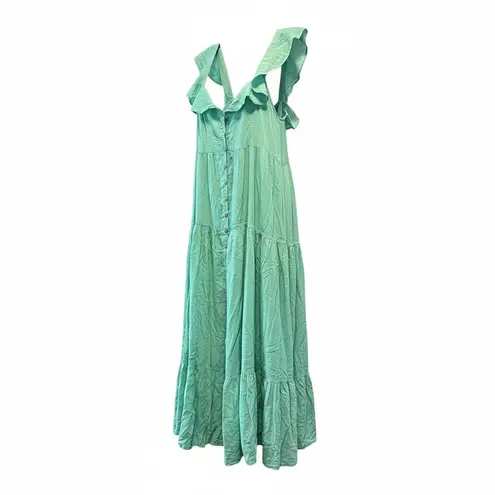 Pilcro Flutter-Sleeve Button-Front Tiered Maxi Dress Mint Green Size XL NWT