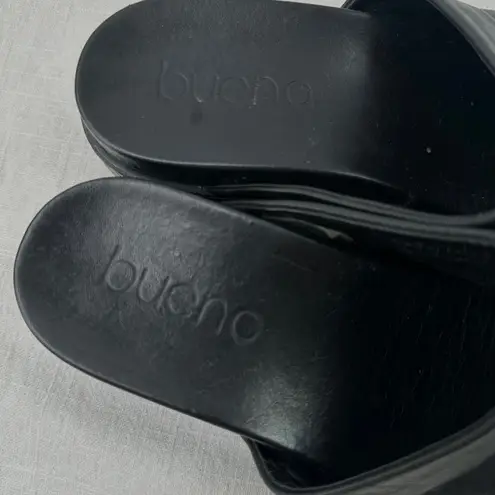 Bueno Leather Platform Slide Sandals - Black Ruched Strap - Women's 38