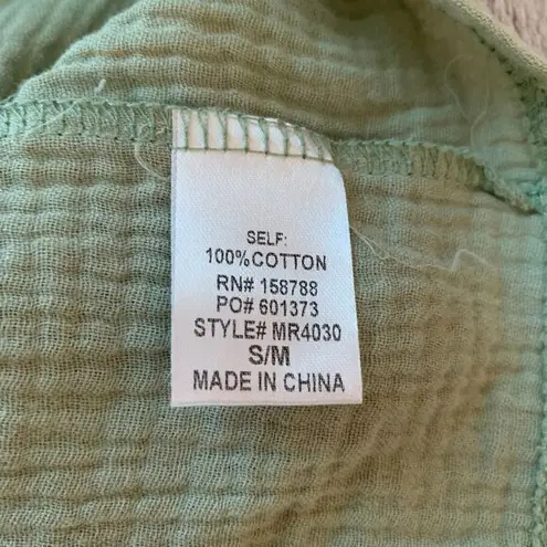 Mable Women's Cotton Wrinkle Gauze Button Front Lightweight Relaxed Romper S/M Green Size M