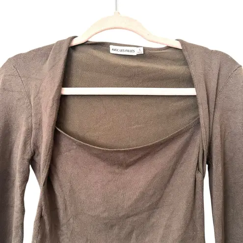 Avec Les Filles Knit Scoop Neck Top Brown Small