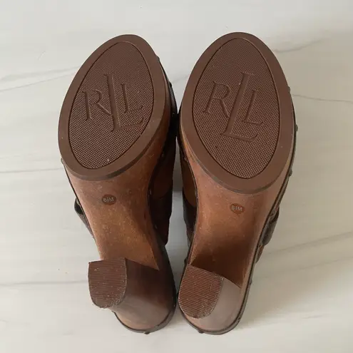 Ralph Lauren Lauren  Brown Suede Studded Heeled Platform Mule Clogs- Size 8.5