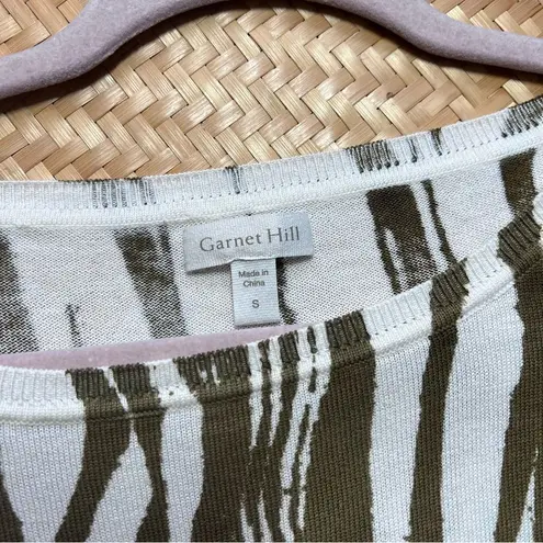 Garnet Hill silk & cotton olive green zebra artsy stripe boxy sweater women’s S