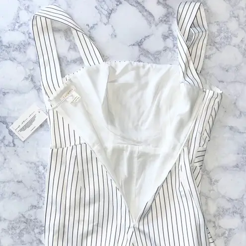 Foxiedox New Striped Criss Cross Bodice Slit Hem Flared Leg Jumpsuit White Black