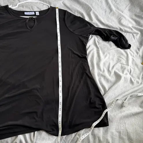 Susan Graver Women Black Liquid Knit Keyhole Blouse Size 1X Feminine Slinky