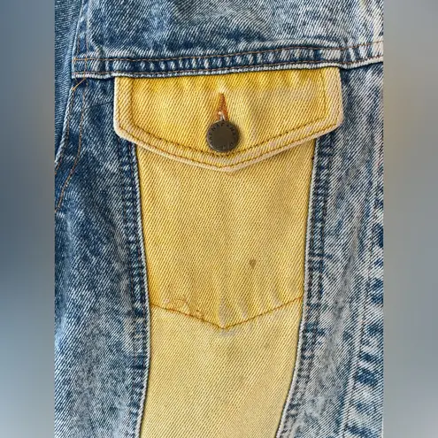 Rare vintage NAF NAF color block cropped denim jacket, yellow, green, purple; 1 Blue Size undefined