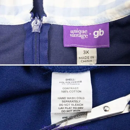 Unique Vintage Gwynnie Bee Gingham Collar Navy Fit-And-Flare Dress, 3X