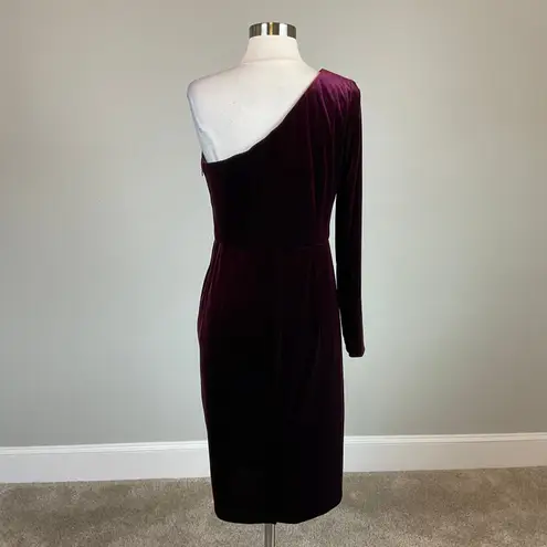Alex Evenings Velvet One Shoulder Cocktail Dress Size 4 Wine Red Long Sleeve