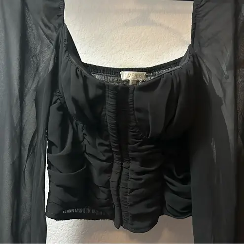 Ever B Corset Smocked Blouse Black LARGE