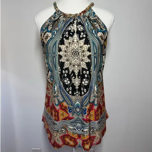 Boston Proper Top Women S Blue Tank Chain Neck Boho Sleeveless Lightweight