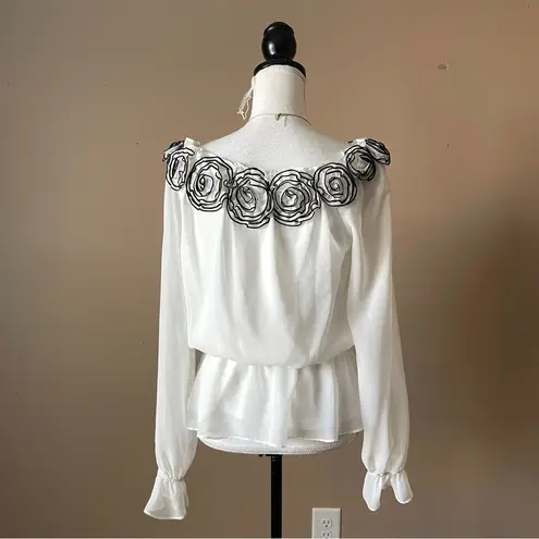 Liliana SIMPLY  | White Rosette Off-Shoulder Pepulum Blouse Sz M