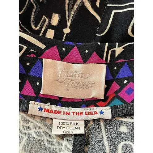 Laura Tanzer 100% Silk Bold Abstract European Cityscape Wide Leg Palazzo Pants L Black Size L