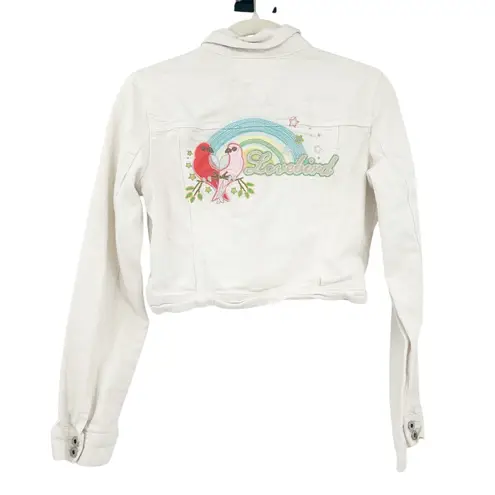 Tommy Jeans Womens Y2K Lovebird Embroidered Trucker Crop Denim Jacket Size M White Size M