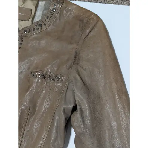 Vintage Violanti Studded Leather Jacket Linen Lined Brown Western Streetwear Size M