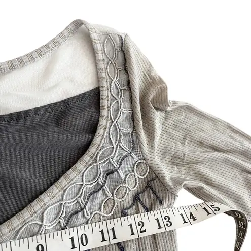 Save The Queen Long Sleeve Metallic Stripe Fringe Dress Greige Women's Small