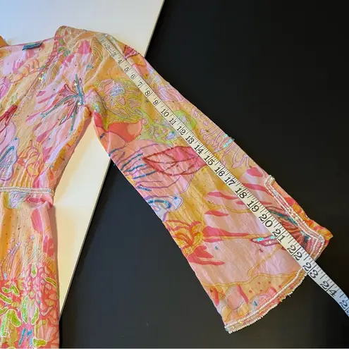 LeTarte embelished tropical swim cover cardigan top, cotton, pastel colors, S/M Size M