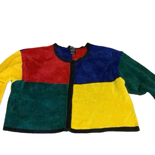 VINTAGE 1990'S JACQUE AND KOKO PRIMARY COLORS COLOR BLOCK CARDIGAN (22/24) Multiple Size 22W
