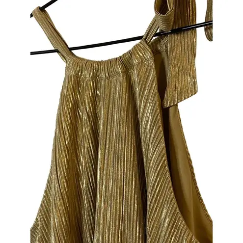 CeCe New  Metallic Gold layered tank top‎ with tie neck Sz L