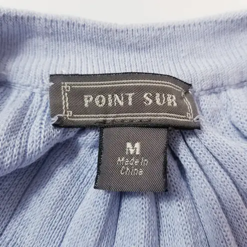 Point Sur Light Blue Linen Blend Knit Maxi Dress Sleeveless Drawstrings Size M