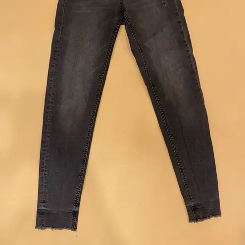 ZARA  Black Faded Distressed Mid Rise Raw Hem Denim Skinny Jeans Size 4