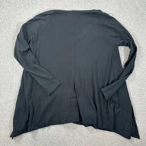 Lilla P Button Front Cardigan Tunic Top Women XL Black Cotton Long Sleeve Pocket