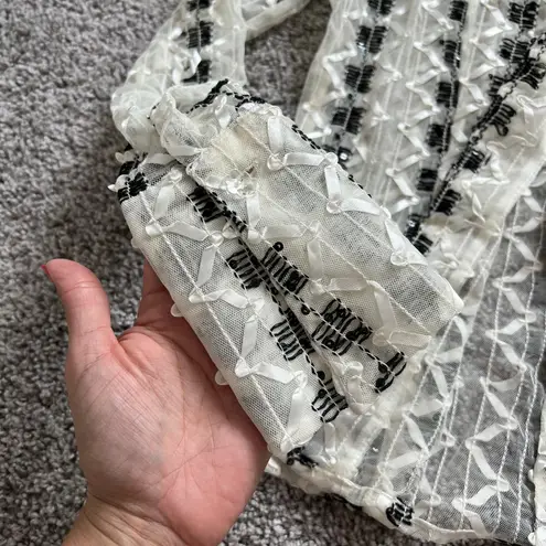 Kenar Mesh embellished top button down long sleeve artsy