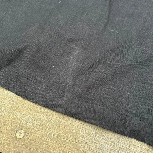 Black 100% Linen Boho Eagle's Eye Maxi Skirt w/ Drawstring Waist and Front Slit Size 8