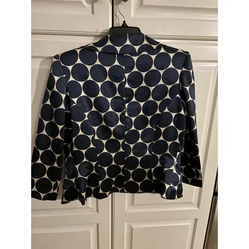 Catherine Malandrino Navy Polka Dot Silk Wool Blend Cropped Blazer Jacket M Blue Size M