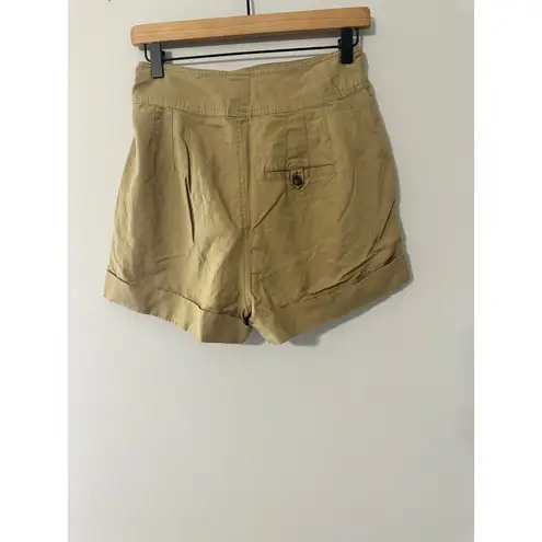 Vanessa Bruno Tobby Linen Blend Khaki Belted Pleated Cargo Shorts Size 38 (S) Tan