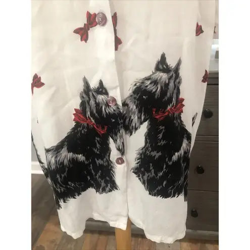 Vintage Marcy’N Me Schnauzer Print Button Front Women's Top Blouse Size 2x USA White