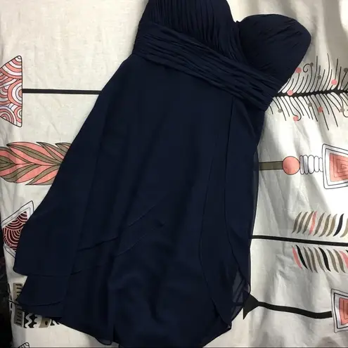 Bill Levkoff Navy Strapless Knee Length Dress Formal Chiffon Flowy Dress 8