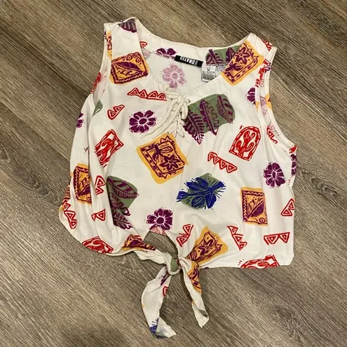 Gitano vintage 80s 90s crop top tie front tank funky geometric graphic medium Multiple