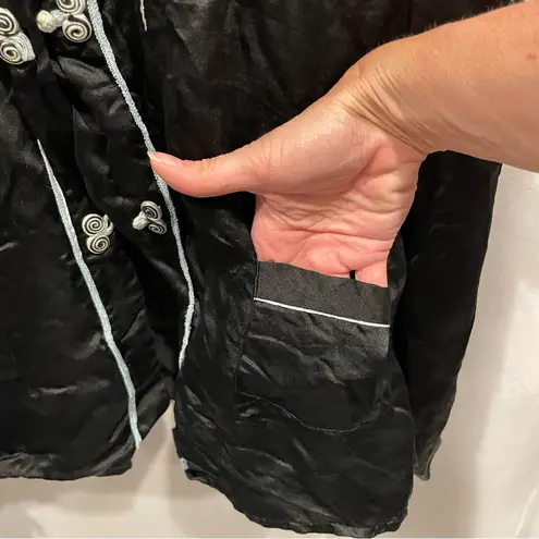 Vintage 40’s? Black silk embroidered pajamas top and pants wide leg pull on