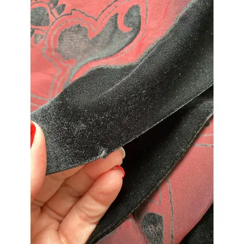 Dark Moody Blood Red Black Velvet Trim Midi Skirt Sz M Dark Romantic Witchy Size M