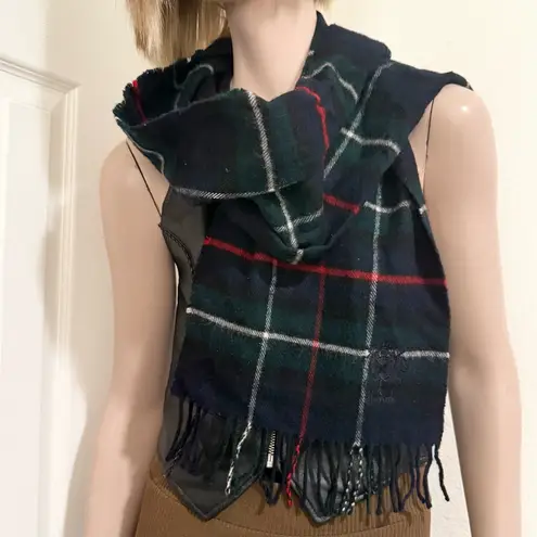 Vintage HARRODS Knights Bridge Blue Plaid 100% Lambswool Scarf Made in Scotland