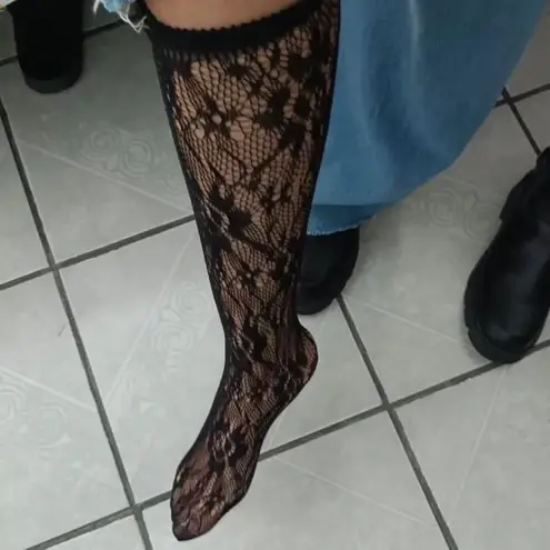 Gothic Floral Lace Calf Socks, Punk All