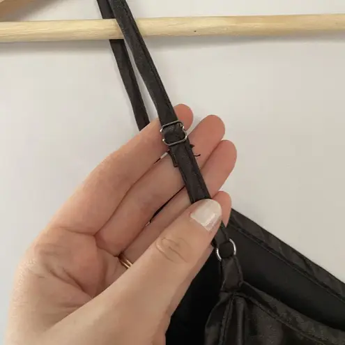 Women's silky black lingerie chemise dress spaghetti straps lace up sides