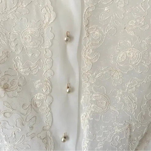 Vintage An Original Debcraft Sheer Cream Nylon Embroidered Pearl Button Blouse