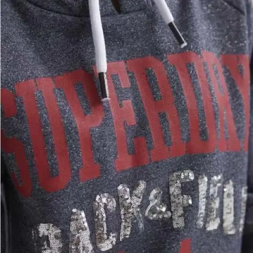 Superdry Gray and Red Hoodie with Cropped Design and Stripe