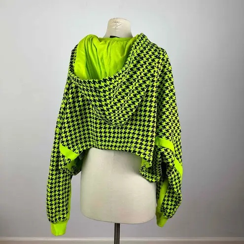 Ivy Park  x Adidas Solar Green Houndstooth Cropped Long Sleeve Hoodie Size Large