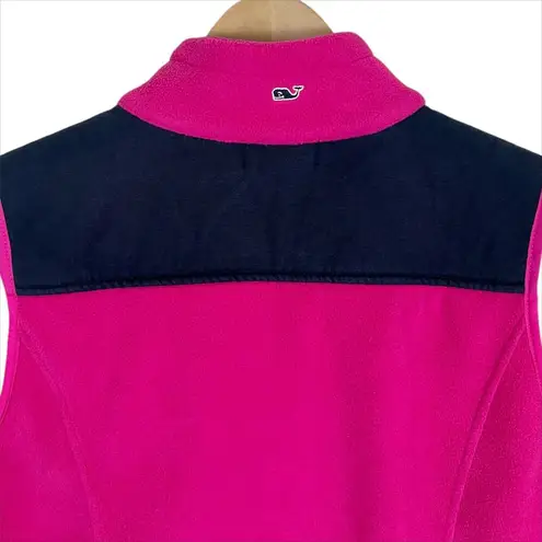 Vineyard Vines  Zip Front Fleece Vest Pink and Navy Blue Size Small - Image 4