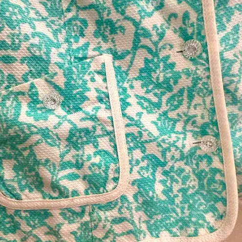 Oscar de la Renta OSCAR VINTAGE AQUA BLUE WHITE BLAZER JACKET CRYSTAL BUTTONS 8