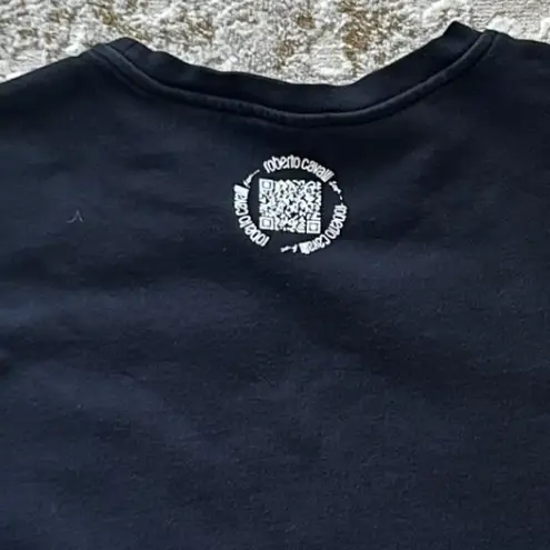 Roberto Cavalli Roberto Cavalli Sport Metallic Logo Pullover Crew Neck Black Sweatshirt- XS