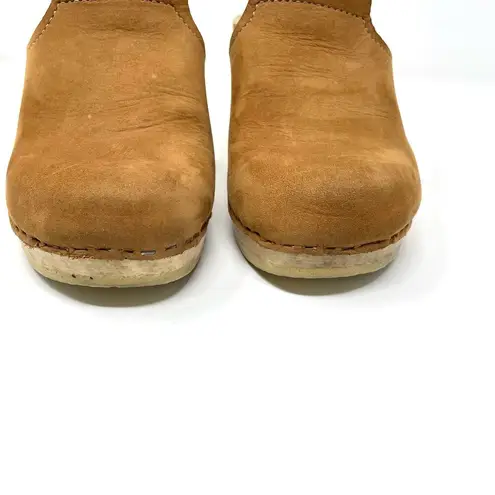 Sven Brown Nubuck Leather Wooden Halter Top High Heel Clog Sandals 36 5.5 6