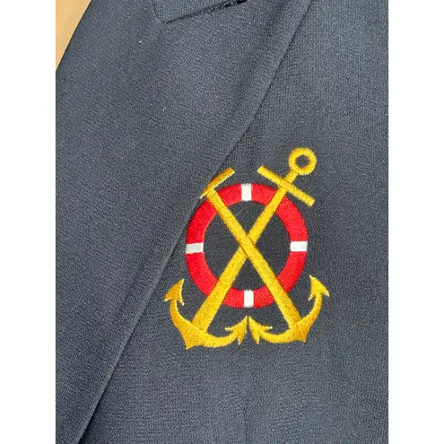 Vintage Eva Polini Nautical Navy Blazer Gold Buttons Anchor Crest Size 14 Preppy Blue