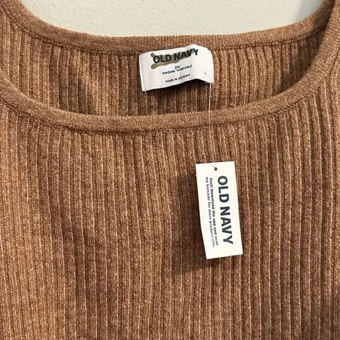 Old Navy NWT  Cropped Taupe Tan Knit Square Neck Long Sleeve Top Sweater // 2X