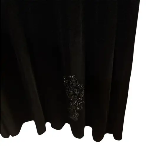 Fiore USA 90’s Black Slinky Floral Sequin LS Maxi Dress Sz L Boho Witchy Goth