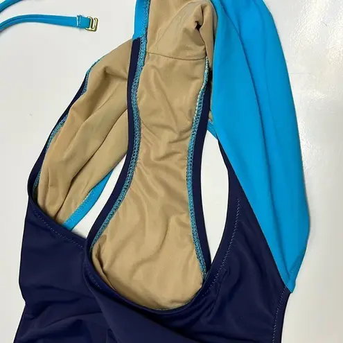 J. Crew Blue One Piece Halter Swim Suit with Cutout Back