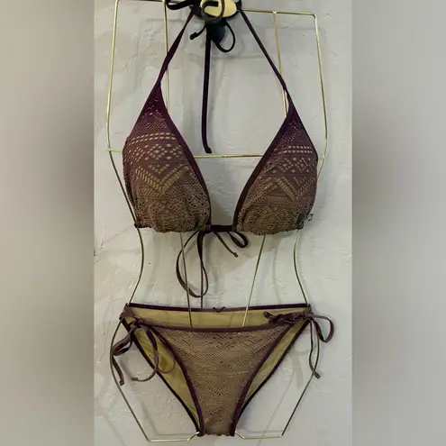 Becca New! Color Play Crochet Triangle Bikini Set Sz Large D Cup