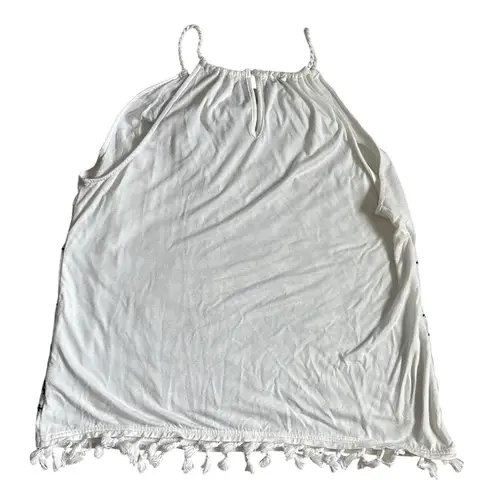 Skies Are Blue Nutria Embroidered Sleeveless Top White & Blue Size Large